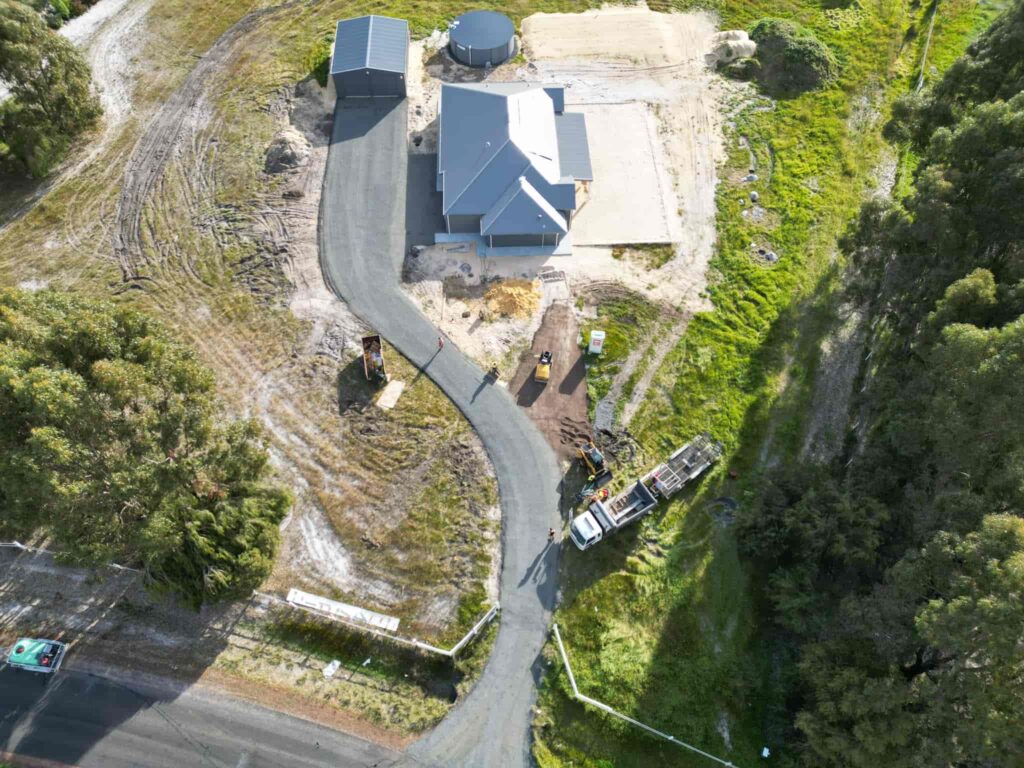 Aerial view of ongoing driveway constraction